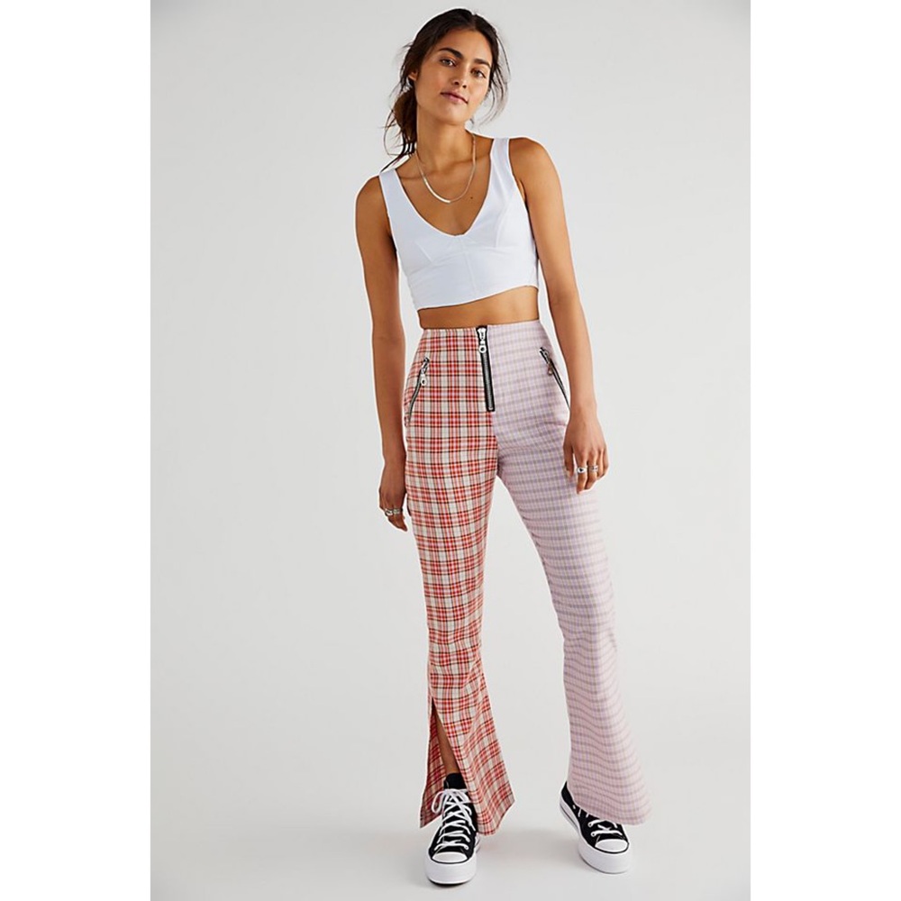 The Ragged Priest Drifter Flare Pants Size S Two Tone Plaid Zippers High Rise